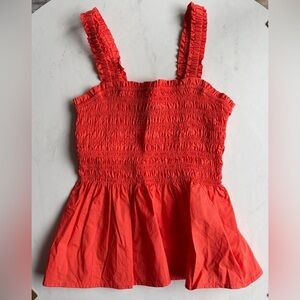 GAP Smocked Peplum Top Blood Orange, Size Small
